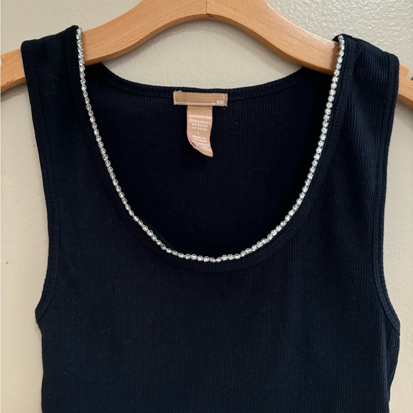 Rhinestone Trim Black XXI Forever 21 Vintage Tank Top - Picture 3 of 8